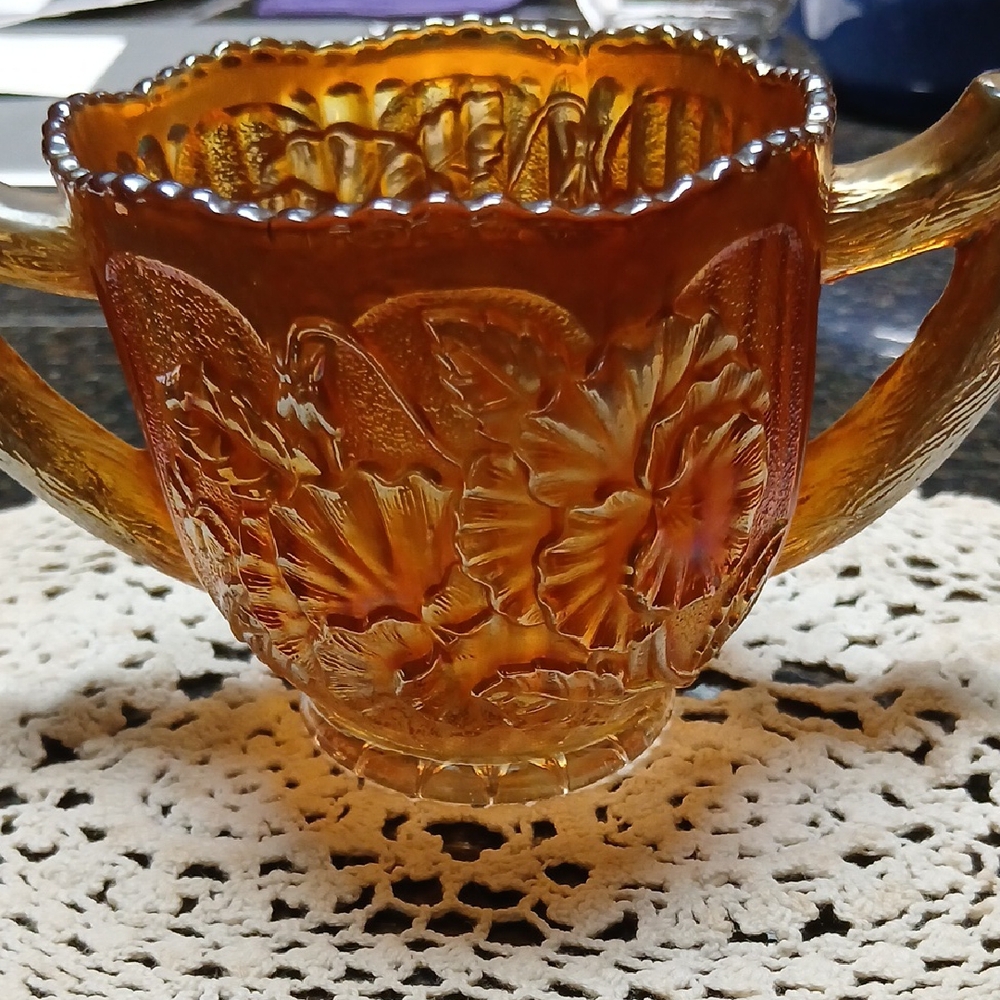 Vintage Amber Glass Bowl with Handles
